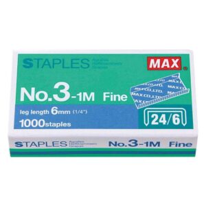 MAX No.3-1M Flat Clinch Staples (24/6) for Office Stapler - 4 Boxes (4,000-Staples)