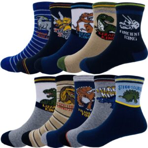 Cczmfeas Kids Boys Cartoon Dinosaurs Pattern Sport Socks 10 Pairs (8-12 years, Dinosaurs 2)