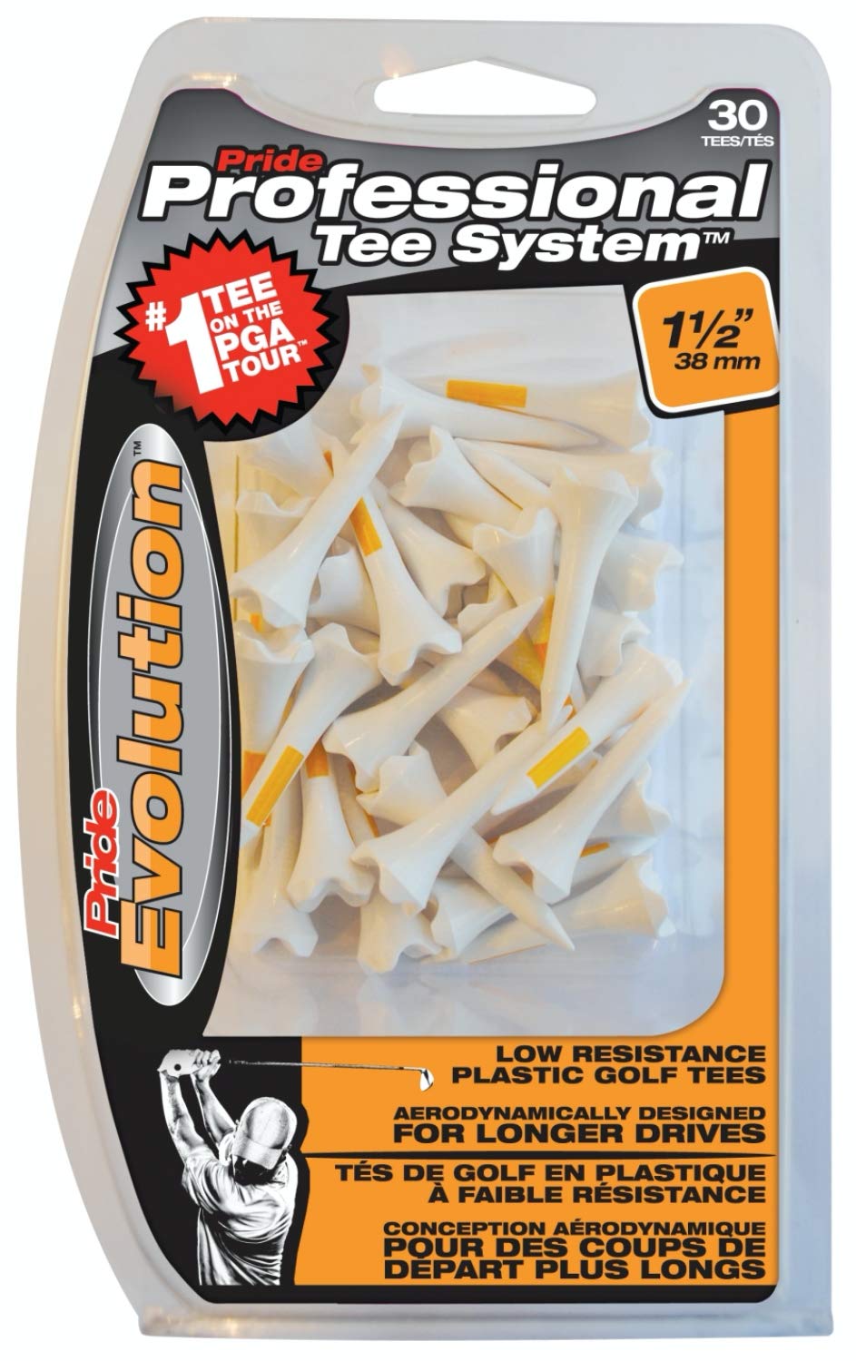 Pride Professional Tee System,Evolution Plastic 30 Golf Tees, 1 1/2" (2-Pack)