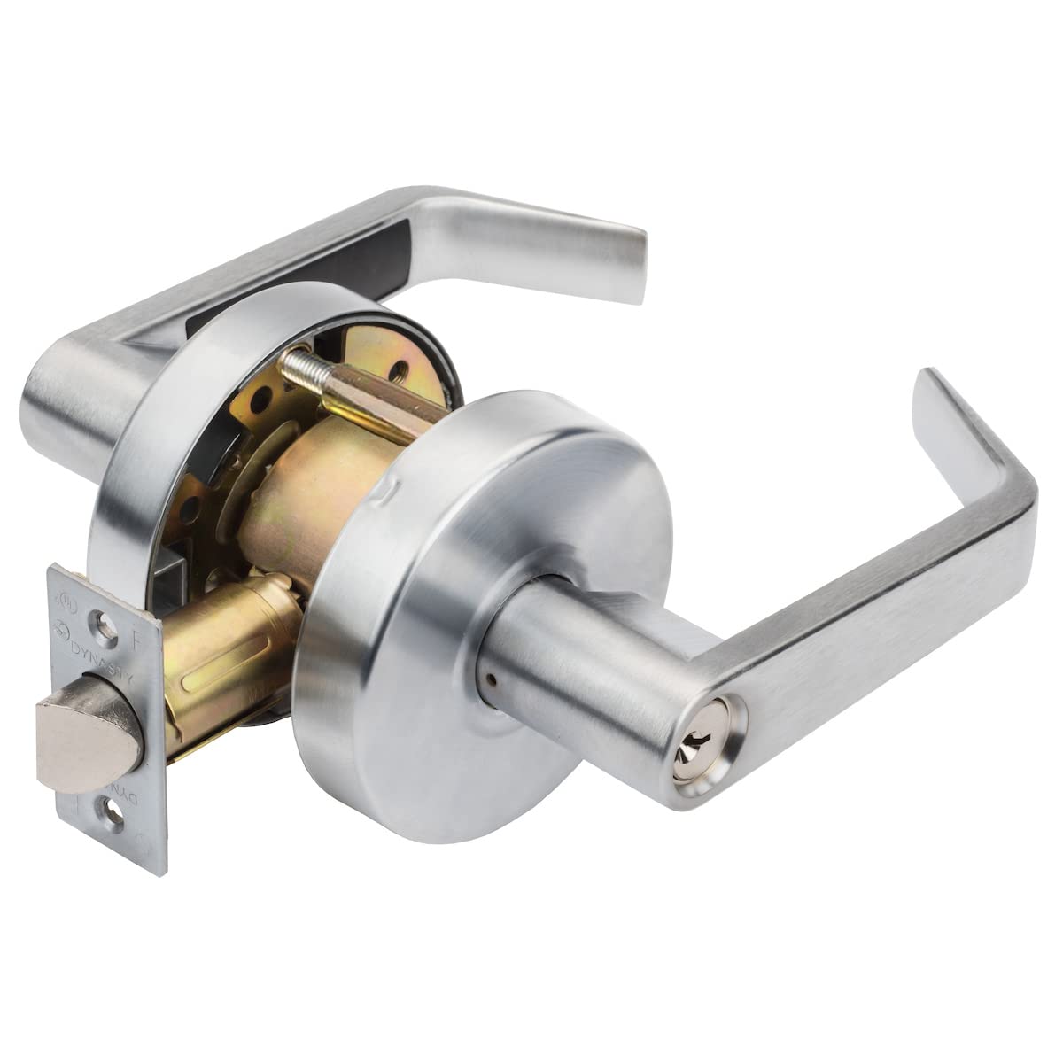 Dynasty Hardware AUG-00-26D Grade 2 Commercial Duty Office Door Keyed Lever Lockset, ADA, Satin Chrome Finish