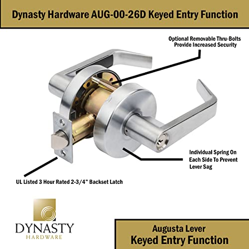 Dynasty Hardware AUG-00-26D Grade 2 Commercial Duty Office Door Keyed Lever Lockset, ADA, Satin Chrome Finish