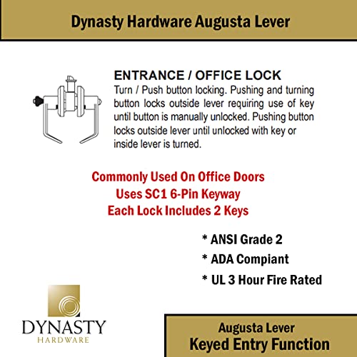 Dynasty Hardware AUG-00-26D Grade 2 Commercial Duty Office Door Keyed Lever Lockset, ADA, Satin Chrome Finish