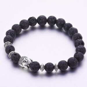 JOYA GIFT Natural Volcano Stone 8MM Round Beads Buddha head Gemstone Chakra Bracelet for Women Charms Men Jewelry