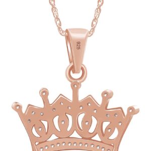 Jewel Zone US Natural Diamond Crown Pendant Necklace in 14K Rose Gold Over Sterling Silver