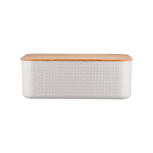 Bodum 11740-01 Bistro Bread Box Small Bread Box, Plastic, Wood, White, 19.39 x 29.4 x 10.7 cm