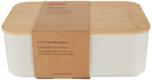 Bodum 11740-01 Bistro Bread Box Small Bread Box, Plastic, Wood, White, 19.39 x 29.4 x 10.7 cm