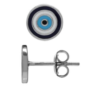 silvershake petite blue and white enamel white gold plated 925 sterling silver evil eye stud earrings