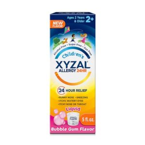 xyzal children's oral solution 24-hour allergy relief for kids, new bubble gum flavor, 5 fl. oz. (alcohol-free, sugar-free & dye-free)