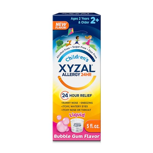 Xyzal Children's Oral Solution 24-Hour Allergy Relief for Kids, New Bubble Gum Flavor, 5 Fl. oz. (Alcohol-free, Sugar-free & Dye-free)