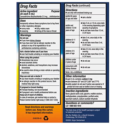 Xyzal Children's Oral Solution 24-Hour Allergy Relief for Kids, New Bubble Gum Flavor, 5 Fl. oz. (Alcohol-free, Sugar-free & Dye-free)