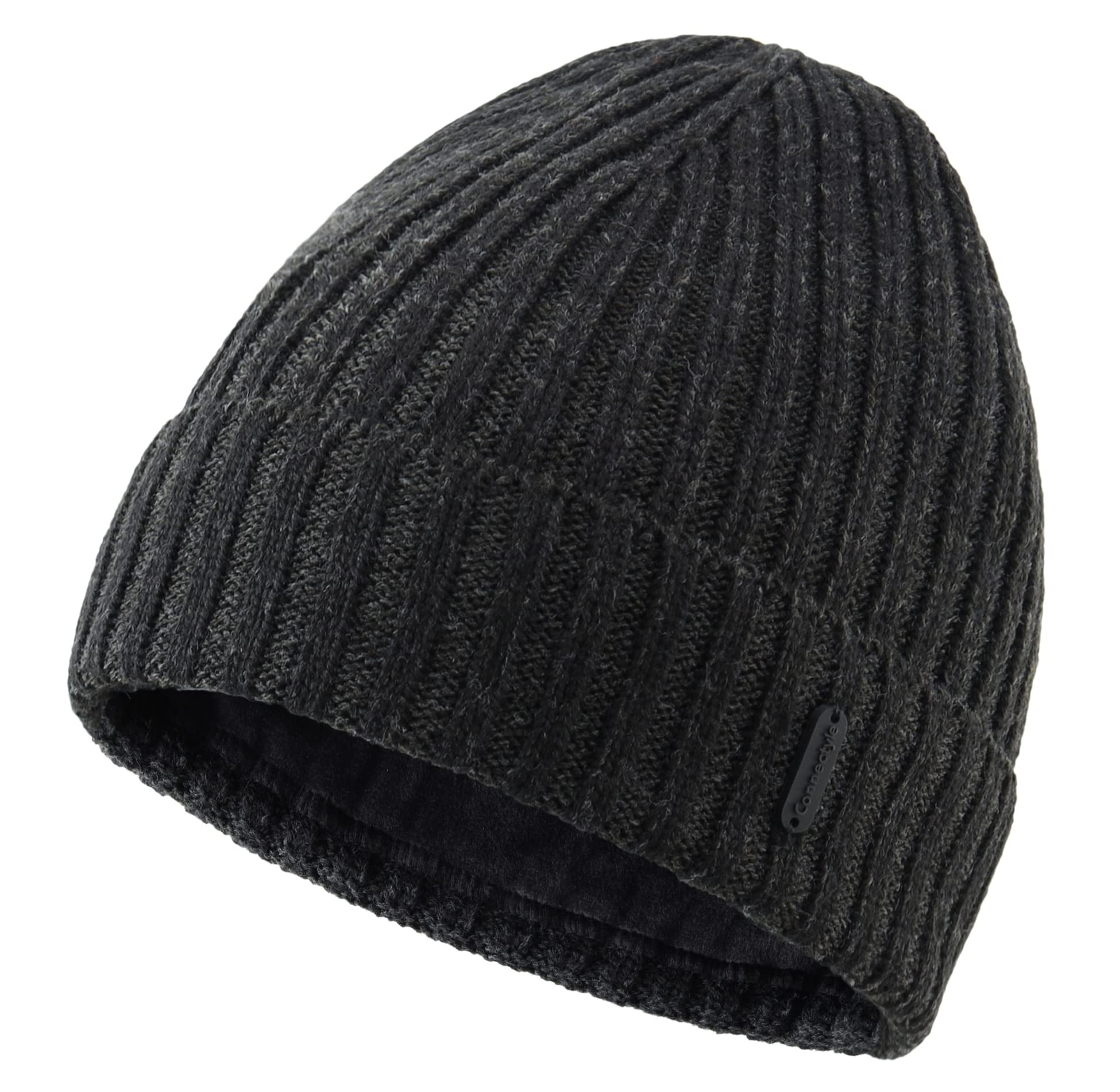 Connectyle Outdoor Classic Bassic Men 's Warm Winter Hats Thick Knit Long Cuff Beanie Cap with Lining, 55 60cm, Black