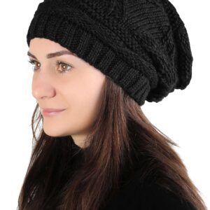 Lilax Knit Slouchy Oversized Soft Warm Winter Beanie Hat Black