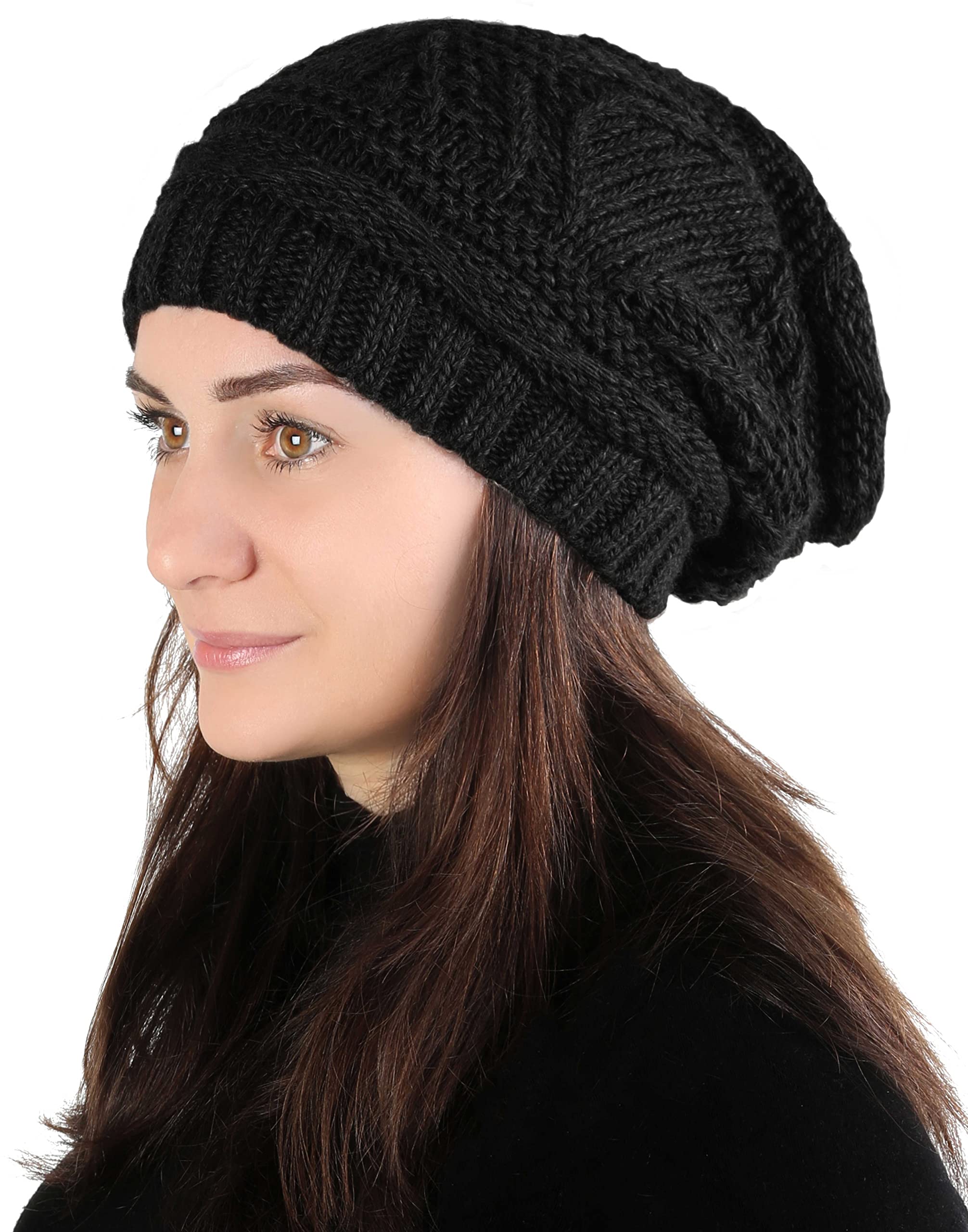 Lilax Knit Slouchy Oversized Soft Warm Winter Beanie Hat Black