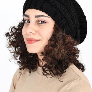 Lilax Knit Slouchy Oversized Soft Warm Winter Beanie Hat Black