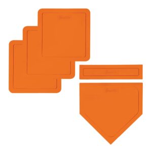 franklin sports thrown down baseball bases with home plate and pitcher's rubber - rubber base set perfect for baseball, teeball, and kickball - five piece orange