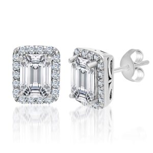 Mia Sarine Rhodium Plated 925 Sterling Silver 1-3/8 Cttw Emerald Cut Cubic Zirconia Stud Earrings for Women White