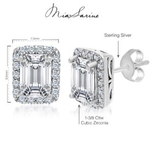 Mia Sarine Rhodium Plated 925 Sterling Silver 1-3/8 Cttw Emerald Cut Cubic Zirconia Stud Earrings for Women White