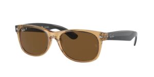 ray-ban rb2132 new wayfarer square sunglasses for men for women + bundle with designer iwear eyewear kit (honey/b-15 brown polarized)