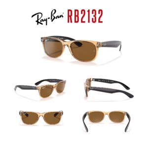 Ray-Ban RB2132 NEW WAYFARER Square Sunglasses for Men for Women + BUNDLE with Designer iWear Eyewear Kit (Honey/B-15 Brown Polarized)