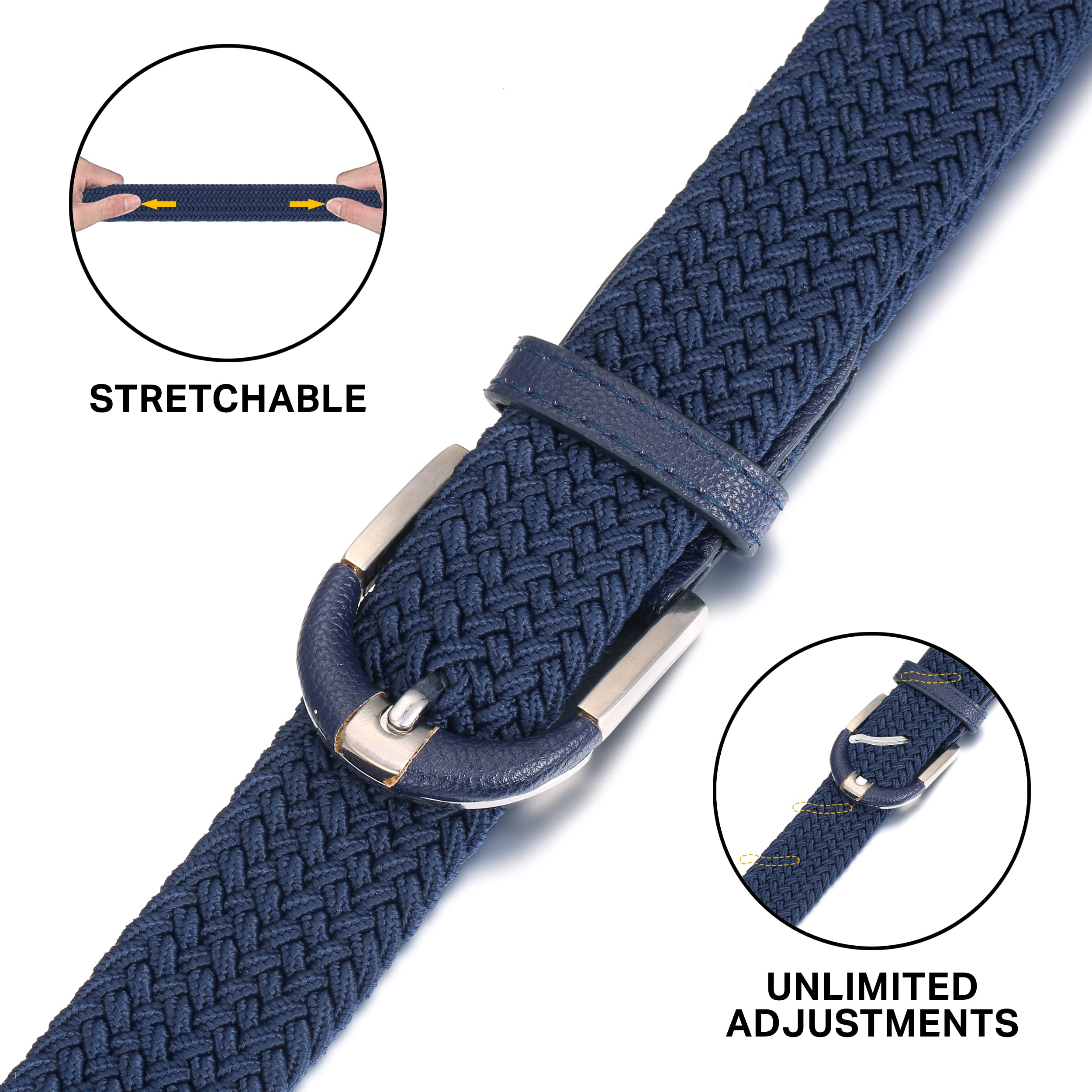 Marino Golf Belts for Men - Braided Woven Stretch Belts comes with a Gift Box - Navy - Small (32-36")