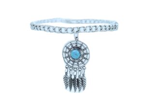 tfj women western fashion jewelry boot bracelet silver metal chain shoe native style feather charm turquoise blue