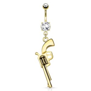 Gun Dangle CZ Prong Set 316L Surgical Steel WildKlass Navel Rings (Sold by Piece)