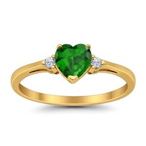 blue apple co. heart promise ring simulated green emerald round cubic zirconia yellow tone 925 sterling silver, size - 6