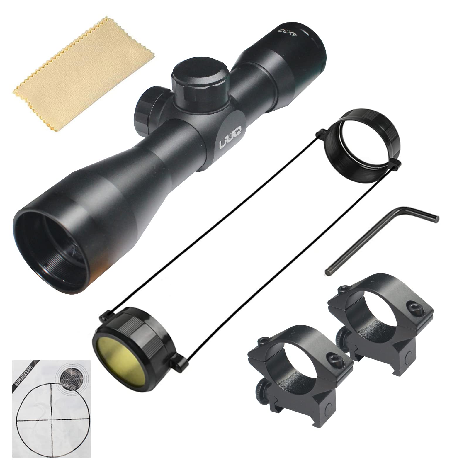 UUQ Tactical 4X32 Compact .223 .308 Scope Rangefinder Reticle/w Ring Mounts