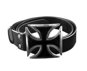 mens iron huge cross buckle biker trucker genuine cowhide leather belt black