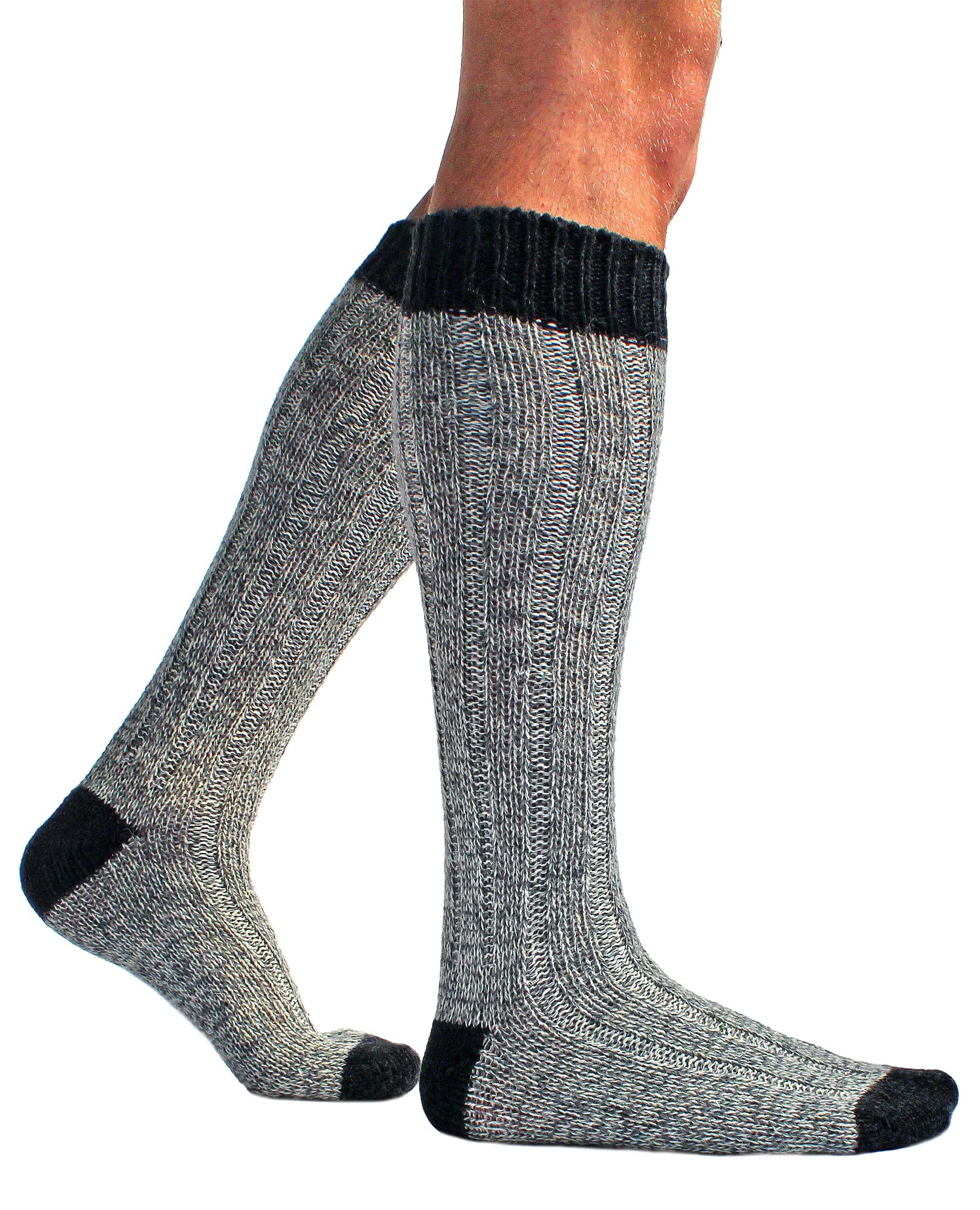 Workforce - 3 Pairs Mens Extra Long Knee High Thick Warm Wool Rich Knitted Boot Socks (WFH0035GRY)