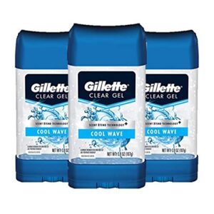 gillette antiperspirant deodorant for men, cool wave scent, clear gel, 3.8 oz (pack of 3)