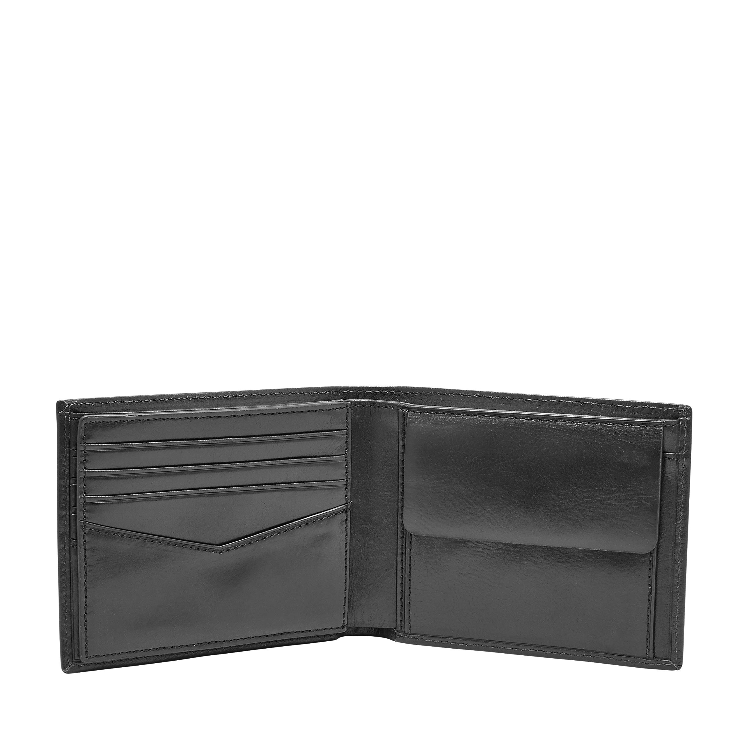 Fossil Men's Ryan Leather RFID-Blocking Bifold with Coin Pocket Wallet, Black, (Model: ML3736001)