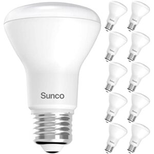 sunco lighting - 10 pack br20 led bulbs indoor flood light r20 dimmable cri93 3000k warm white 50w equivalent to 7w, e26 medium base, recessed can lights for home living area ceiling lights - ul