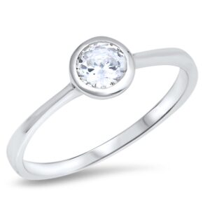 Bezel Round Solitaire White CZ Wedding Ring .925 Sterling Silver Band Size 6