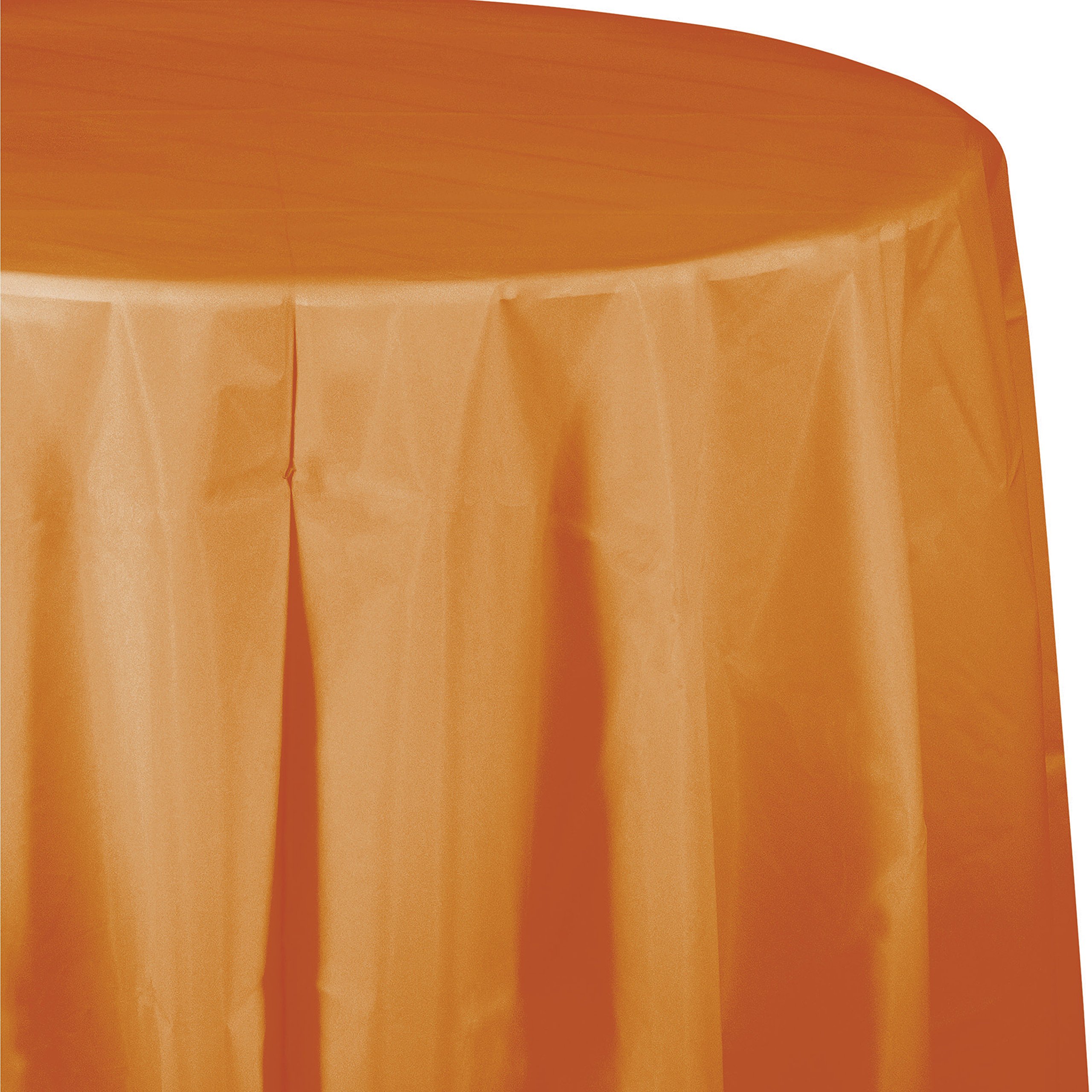 Creative Converting Touch of Color Octy-Round Plastic Table Cover, 82-Inch, Pumpkin Spice, Orange