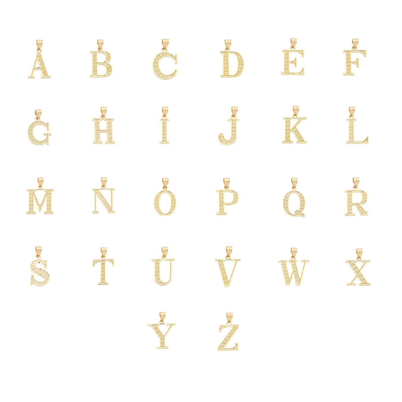 LoveBling 10K Yellow Gold Diamond Cut A to Z Alphabet Initial Letter Charm Necklace Pendant (Small) (M) (0.78")