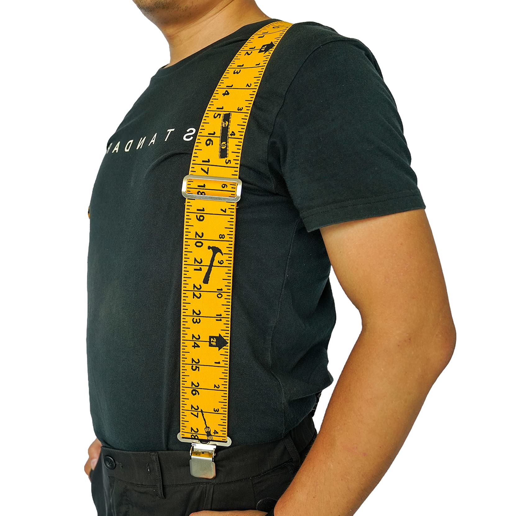 Mens Suspenders 2" Wide Adjustable and Elastic Braces X Shape with Very Strong Clips - Heavy Duty tape measure suspenders for men (Rule)