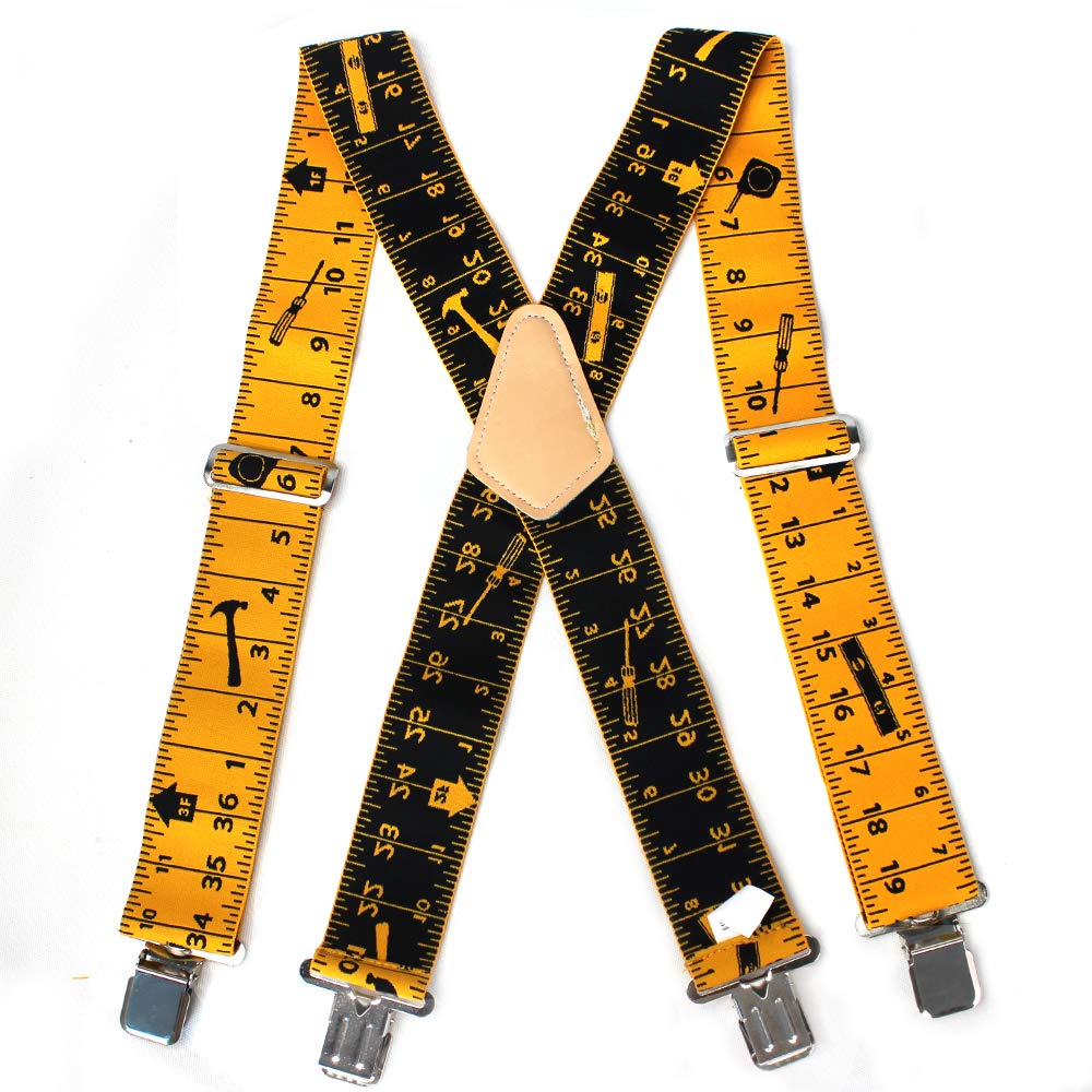 Mens Suspenders 2" Wide Adjustable and Elastic Braces X Shape with Very Strong Clips - Heavy Duty tape measure suspenders for men (Rule)