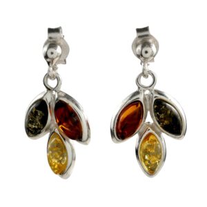 amber earrings - sterling silver and baltic multicolored amber earrings "autumn" - sterling silver jewelry collection