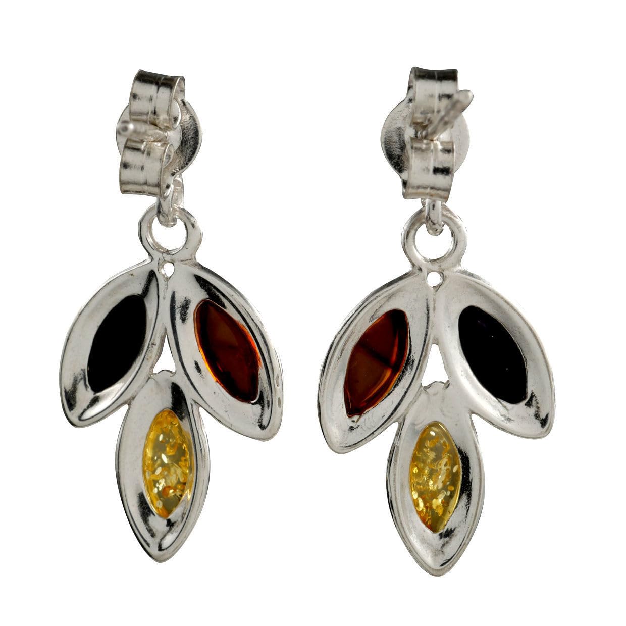 Amber Earrings - Sterling Silver and Baltic Multicolored Amber Earrings "Autumn" - Sterling Silver Jewelry Collection