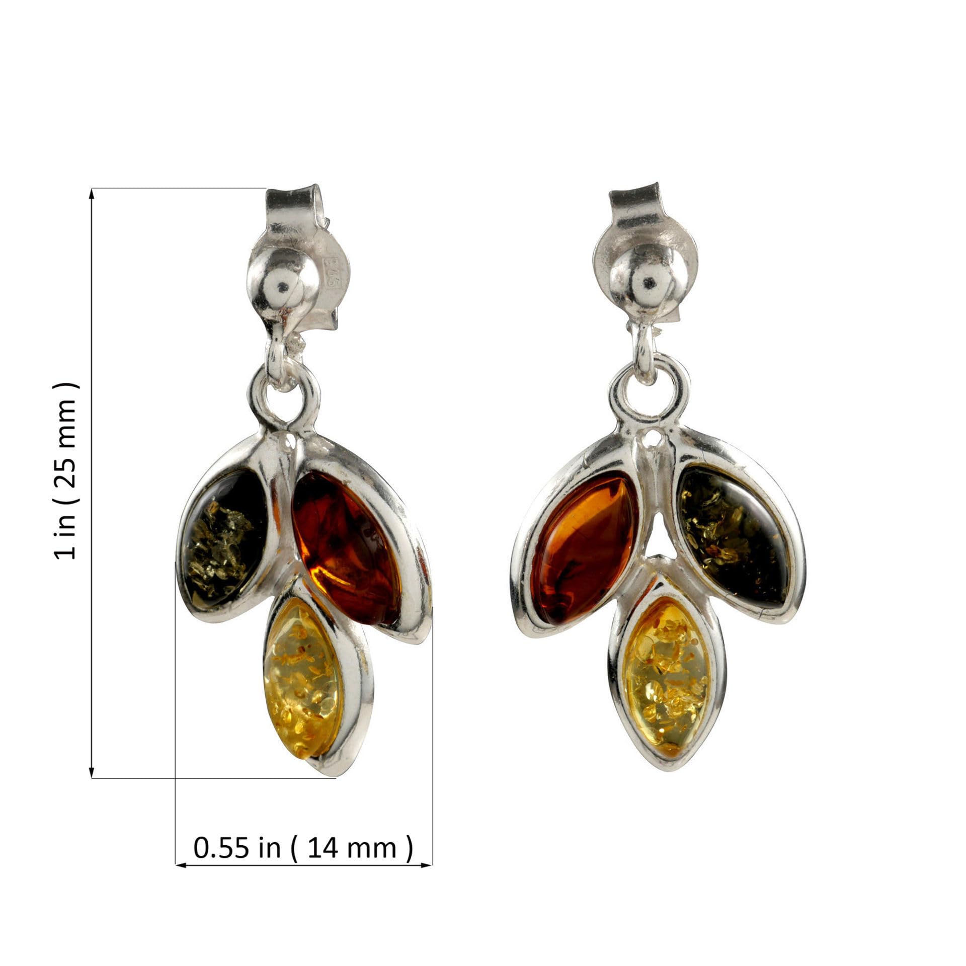 Amber Earrings - Sterling Silver and Baltic Multicolored Amber Earrings "Autumn" - Sterling Silver Jewelry Collection