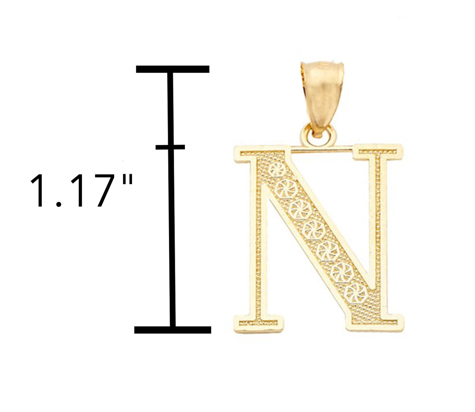 LoveBling 10K Yellow Gold Diamond Cut A to Z Alphabet Initial Letter Charm Pendant (Medium Size) (N) (1.17")