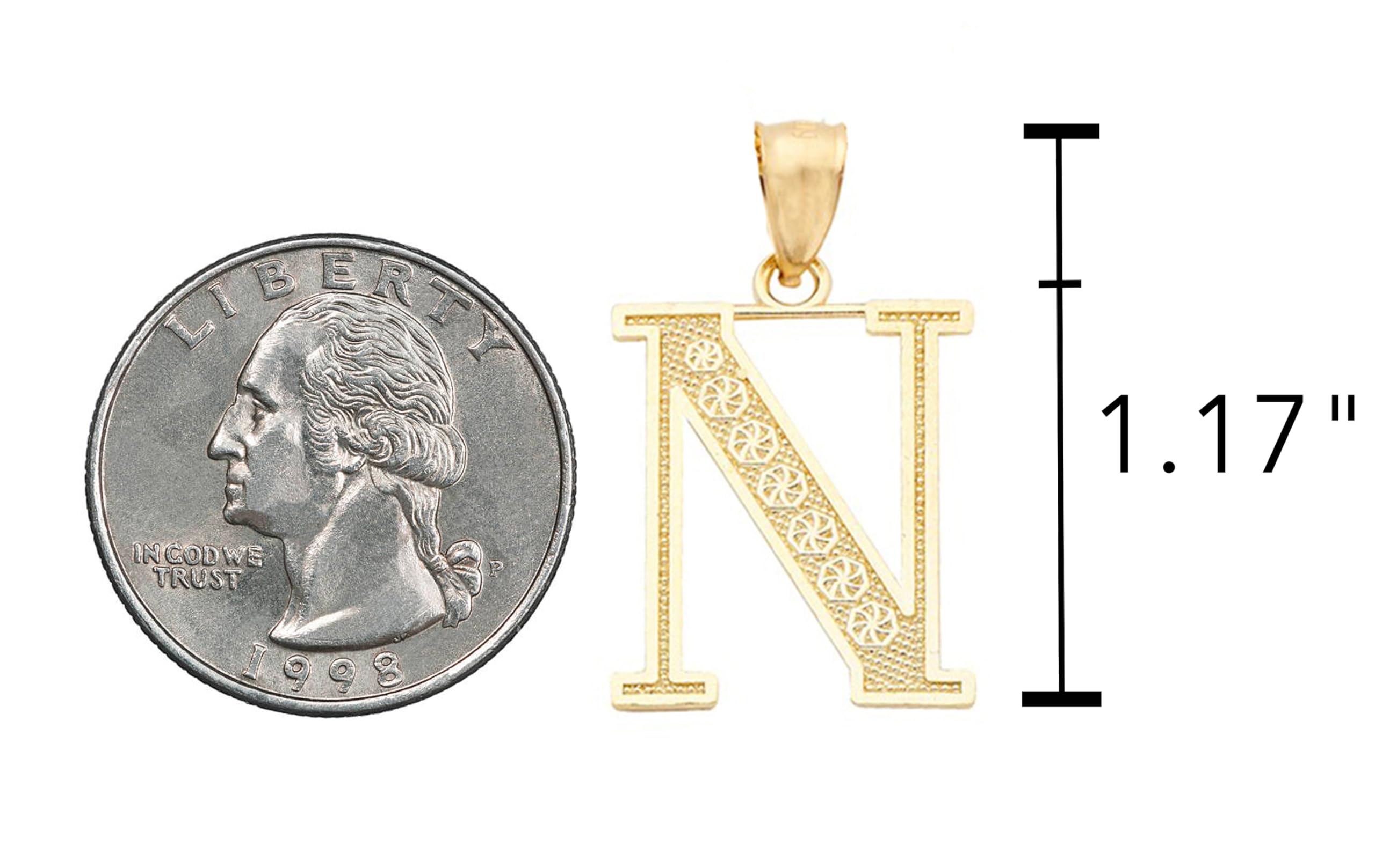 LoveBling 10K Yellow Gold Diamond Cut A to Z Alphabet Initial Letter Charm Pendant (Medium Size) (N) (1.17")