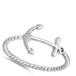 Anchor Bali Rope Band Fashion Cross Ring New .925 Sterling Silver Size 11