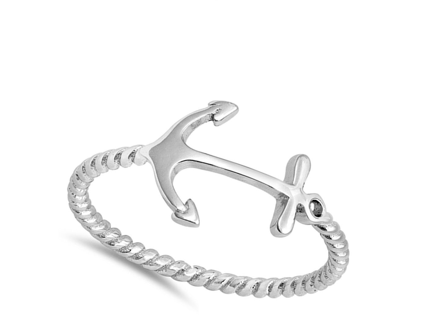 Anchor Bali Rope Band Fashion Cross Ring New .925 Sterling Silver Size 11