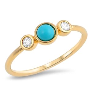 gold-tone clear cz round simulated turquoise ring new .925 sterling silver band size 10