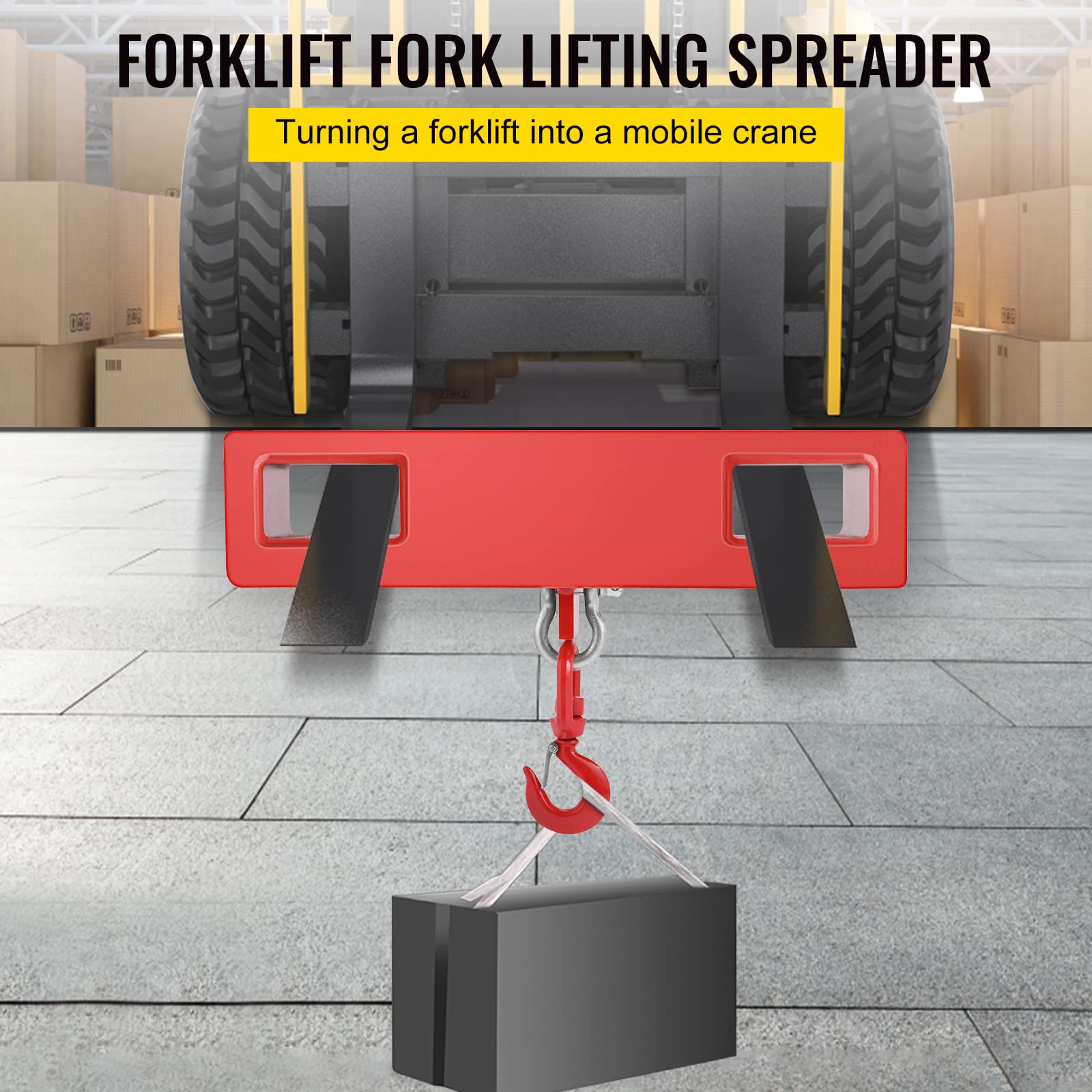 VEVOR Forklift Lifting Hook, 4400lbs Capacity Forklift Lifting Hoist, Red Forklift Mobile Crane with Swivel Hook and Two Large T-Screws, Hook Forklift Lifting Hoist, Fork Lifting Attachment