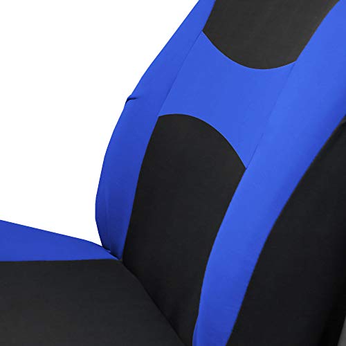 FH Group Light & Breezy Cloth Full Set Car Seat Covers (Blue/Black) Combo Set: Steering Wheel Cover, Seat Belt Pads and Black Vinyl Floor Mats – Universal Fit for Cars Trucks & SUVs