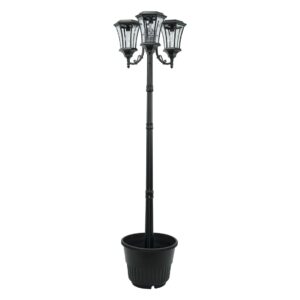 sun-ray 312016 avalon 3-head solar lamp post and planter, 7 ft, black, batteries included