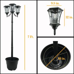 Sun-Ray 312016 Avalon 3-Head Solar Lamp Post and Planter, 7 ft, Black, Batteries Included